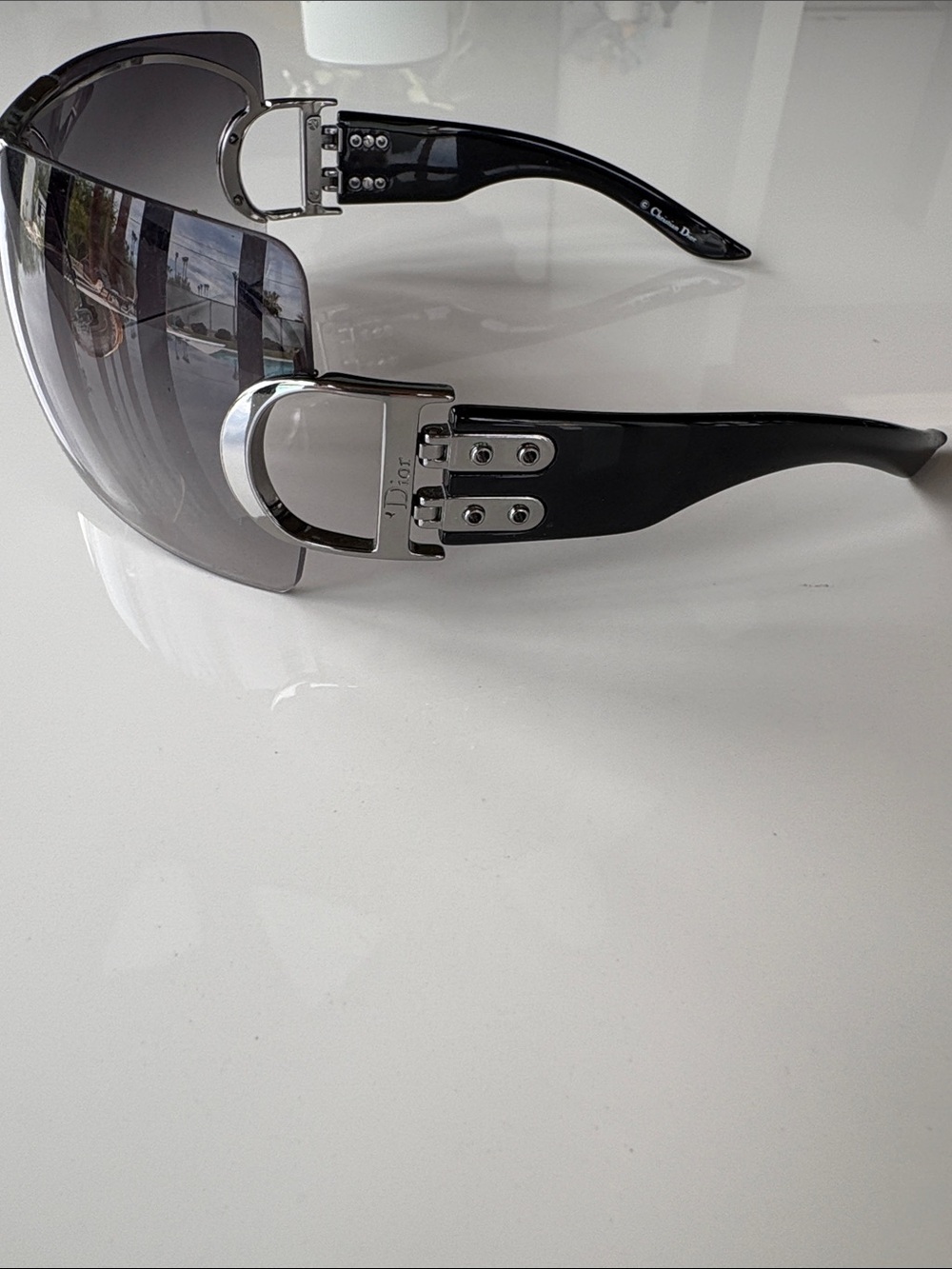 Dior Grey Shield Sunglasses with Silver Hardware - Picture 2 of 5